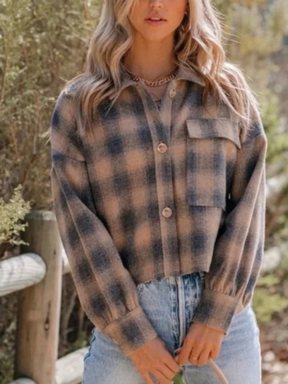 Mod Ref Plaid Cropped Button-Up Jacket in Brown and Black